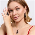 Крупный комплект ювелирной бижутерии серьги, кулон и кольцо 19 р, покрытие посеребрение, вставка: фианиты, цвет: черный, арт.314.920-19 314.920-19