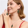 Крупный комплект ювелирной бижутерии серьги, кулон и кольцо 19 р, покрытие посеребрение, вставка: фианиты, цвет: зеленый, арт.314.918-19 314.918-19