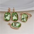 Комплект ювелирной бижутерии коллекция "Дубай" серьги, кулон и кольцо 18 р, покрытие позолота, вставка: искусственный кристалл, цвет: зеленый, арт.314.860-18 314.860-18