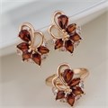 Комплект ювелирной бижутерии коллекция "Дубай" серьги и кольцо 19 р, покрытие позолота, вставка: фианиты, цвет: оранжево-красный и прозрачный, арт.215.478-19 215.478-19