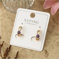 Серьги коллекция "Xuping" покрытие позолота, вставка: фианиты, цвет: прозрачный и фиолетовый, арт.004.088 004.088
