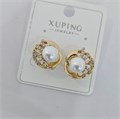 Серьги коллекция "Xuping" покрытие позолота, вставка: искусственный жемчуг и фианиты, арт.004.060 004.060