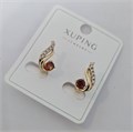 Серьги коллекция "Xuping" покрытие позолота, вставка: фианиты, цвет: прозрачный и красный, арт.004.016 004.016
