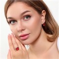 Комплект Каталог >> Бижутерия >> Ювелирная бижутерия серьги и кольцо 18 р, покрытие: посеребрение, вставка: фианиты, цвет: красный, арт.215.453-18 215.453-18