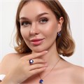 Комплект ювелирной бижутерии коллекция "Дубай" серьги, кулон и кольцо 17 р, покрытие позолота, вставка: искусственный кристалл под Сваровски, цвет: синий, арт.314.813-17 314.813-17