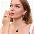 Комплект ювелирной бижутерии серьги, кулон и кольцо 18 р, покрытие: посеребрение, вставка: фианит и искусственный камень, цвет: черный и графитовый, арт.314.809-18 314.809-18