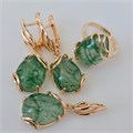Комплект ювелирной бижутерии коллекция "Дубай" серьги, кулон и кольцо 20 р, покрытие позолота, вставка: искусственный камень зеленого цвета, арт.314.800-20 314.800-20