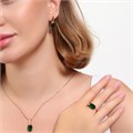 Комплект ювелирной бижутерии коллекция "Дубай" серьги, кулон и кольцо 19 р, покрытие позолота, вставка: фианиты, цвет: зеленый, арт.215.386-19 215.386-19
