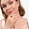 Комплект ювелирной бижутерии коллекция "Дубай" серьги, кулон и кольцо 17 р, покрытие позолота, вставка: фианиты, цвет: черный, арт.215.385-17 215.385-17