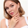 Комплект ювелирной бижутерии коллекция "Дубай" серьги и кольцо 18 р, покрытие позолота, вставка: фианиты, цвет: зеленый и прозрачный, арт.215.380-18 215.380-18