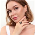 Комплект ювелирной бижутерии коллекция "Дубай" серьги и кольцо 20 р, покрытие позолота, вставка: цветная эмаль и крупный фианит, цвет: светло-зеленый и черный, арт.215.341-20 215.341-20