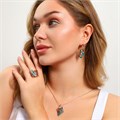 Крупный комплект ювелирной бижутерии Дубайское золото, покрытие позолота, серьги, кулон и кольцо 17 р, вставка: пластик, цвет: бирюзовый, арт.213.935-17 213.935-17