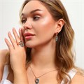 Крупный комплект ювелирной бижутерии Дубайское золото, покрытие позолота, серьги, кулон и кольцо 19 р, вставка: пластик, цвет: бирюзовый, арт.213.931-19 213.931-19