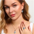Крупный комплект ювелирной бижутерии серьги, кулон и кольцо 17 р, покрытие: посеребрение, вставка: фианиты, цвет: голубой матовый, розовый матовый, арт.314.786-17 314.786-17