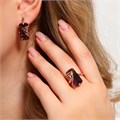 Комплект ювелирная бижутерия коллекция  "Дубай" серьги и кольцо 17 р, покрытие: позолота, вставка: фианит, цвет: фиолетовый, арт.314.761-17 314.761-17