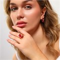 Комплект ювелирная бижутерия коллекция  "Дубай" серьги и кольцо 17 р, покрытие: позолота, вставка: фианит, цвет: малиновый, арт.314.756-17 314.756-17