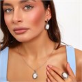 Комплект ювелирной бижутерии серьги, кулон и кольцо 20 р покрытие посеребрение, вставка: искусственный камень и фианиты, цвет: белый и графитовый, арт.314.695-20 314.695-20