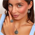 Комплект ювелирной бижутерии серьги, кулон и кольцо 20 р покрытие посеребрение, вставка: искусственный камень и фианиты, цвет: зеленый и графитовый, арт.314.688-20 314.688-20