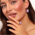 Комплект ювелирной бижутерии коллекция "Дубай" серьги и кольцо 17 р покрытие позолота, вставка: искусственный камень, цвет: фиолетовый, арт.314.680-17 314.680-17