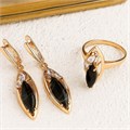 Крупный комплект ювелирной бижутерии коллекция "Дубай" серьги и кольцо 19 р, покрытие позолота, вставка: искусственный камень черного цвета, арт.314.674-19 314.674-19