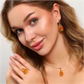Комплект ювелирной бижутерии Итальянское золото (покрытие желтое 14к) серьги, кулон и кольцо 20 р, вставка: искусственный янтарь, арт.213.913-20 213.913-20