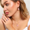 Комплект ювелирной бижутерии серьги, кулон и кольцо 19 р, покрытие: посеребрение, вставка: фианит, цвет: розовый матовый, арт.213.903-19 213.903-19