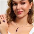 Комплект ювелирной бижутерии с крупным камнем серьги, кулон и кольцо 19 р, покрытие: посеребрние, вставка: фианиты, цвет: фиолетовый, арт.314.653-19 314.653-19