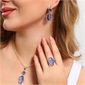 Комплект ювелирной бижутерии с крупным камнем серьги, кулон и кольцо 20 р, покрытие: посеребрние, вставка: фианиты, цвет: синий, арт.314.651-20 314.651-20