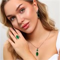 Комплект ювелирной бижутерии с крупным камнем серьги, кулон и кольцо 20 р, покрытие: посеребрние, вставка: фианиты, цвет: зеленый, арт.314.652-20 314.652-20