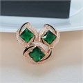 Комплект ювелирной бижутерии коллекция "Дубай" с крупным камнем серьги и кольцо 17 р, покрытие позолота, вставка: фианиты и эмаль, цвет: зеленый и черный, арт.215.325-17 215.325-17