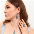 Крупный комплект ювелирной бижутерии с камнем серьги, кулон и кольцо 20 р, покрытие: посеребрение, вставка: фианиты и искусственная бирюза, арт.314.570-20 314.570-20