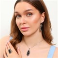 Крупный комплект ювелирной бижутерии с камнем серьги, кулон и кольцо 18 р, покрытие: посеребрение, вставка: фианиты и ювелирный пластик, цвет: графитовый и черный, арт.314.569-18 314.569-18