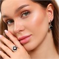 Комплект ювелирной бижутерии крупный коллекция серьги и кольцо 17 р, покрытие: посеребрение, вставка: фианиты, цвет: черный, арт.213.803-17 213.803-17