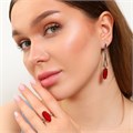 Комплект ювелирной бижутерии коллекция серьги и кольцо 17 р, покрытие: посеребрение, вставка: фианит, цвет: красный, арт.213.764-17 213.764-17