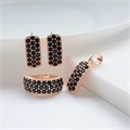 Комплект ювелирной бижутерии коллекция "Дубай" в форме дорожки из камней серьги, кулон и кольцо 20 р, покрытие позолота, вставка: фианиты, цвет: черный, арт.314.426-20 314.426-20