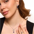 Комплект ювелирной бижутерии, серьги, кулон и кольцо 17 р, покрытие посеребрение, вставка: фианиты, цвет: синий и прозрачный, арт.314.368-17 314.368-17