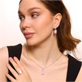 Комплект ювелирной бижутерии, серьги, кулон и кольцо 17 р, покрытие посеребрение, вставка: фианиты, цвет: розовый матовый, арт.314.366-17 314.366-17