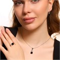 Комплект ювелирной бижутерии, серьги, кулон и кольцо 19 р, покрытие посеребрение, вставка: фианиты, цвет: черный, арт.314.364-19 314.364-19