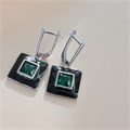 Серьги подвески с камнем, покрытие посеребрение, вставка: эмаль и фианиты, цвет: черный и зеленый, арт.215.284 215.284