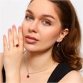 Комплект ювелирной бижутерии серьги, кулон и кольцо 17 р, покрытие: посеребрение, вставка: фианиты, цвет: красный, арт.213.670-17 213.670-17