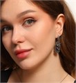 Крупный комплект ювелирной бижутерии серьги, кулон и кольцо 18 р, покрытие: посеребрение, вставка: фианиты, цвет: черный, арт.213.506-18 213.506-18