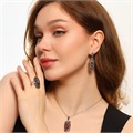 Крупный комплект ювелирной бижутерии серьги, кулон и кольцо 18 р, покрытие: посеребрение, вставка: фианиты, цвет: красный, арт.213.507-18 213.507-18