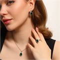 Комплект ювелирной бижутерии серьги, кулон и кольцо 19 р, покрытие: посеребрение, вставка: фианиты, цвет: прозрачный и зеленый, арт.213.474-19 213.474-19