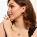 Комплект ювелирной бижутерии серьги, кулон и кольцо 18 р, покрытие: посеребрение, вставка: фианиты, цвет: прозрачный и фиолетовый, арт.213.475-18 213.475-18