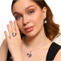 Комплект ювелирной бижутерии серьги, кулон и кольцо 18 р, покрытие посеребрение, вставка: фианиты и искусственный жемчуг, арт.314.294-18 314.294-18