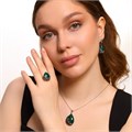 Комплект ювелирной бижутерии серьги, кулон и кольцо 19 р, покрытие: посеребрение, вставка: фианиты и искусственный камень, цвет: зеленый и графитовый, арт.314.291-19 314.291-19