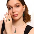 Комплект ювелирной бижутерии серьги, кулон и кольцо 18 р, покрытие: посеребрение, вставка: фианиты и искусственный камень, цвет: темно-зеленый и графитовый, арт.314.285-18 314.285-18