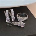 Комплект ювелирной бижутерии серьги, кулон и кольцо 19 р, покрытие: посеребрение, вставка: фианиты, цвет: прозрачный, арт.314.249-19 314.249-19