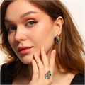 Крупный комплект ювелирной бижутерии коллекция "Дубай" серьги и кольцо 18 р, покрытие позолота, вставка: фианиты, цвет: голубой, арт.314.186-18 314.186-18