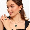 Крупный комплект ювелирной бижутерии серьги, кулон и кольцо 20 р, покрытие: посеребрение, вставка: фианиты и зеленый искусственный камень, арт.314.119-20 314.119-20